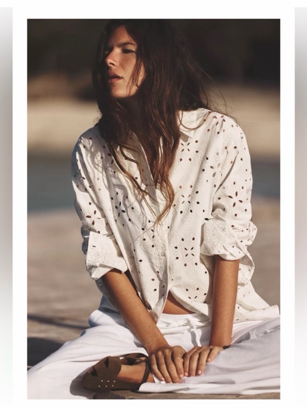 ZARA Women's White Eyelet Button-Up Top - Lightweight Summer Shirt Size XL NWT